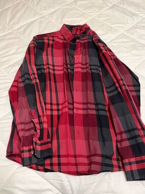 Alfani Red and Black Plaid Button-Down Shirt